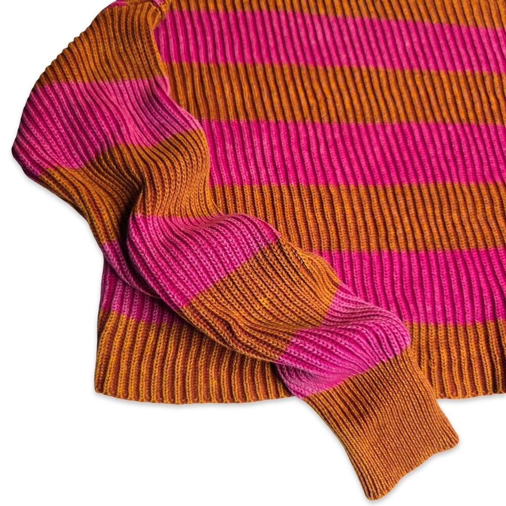 Free People Sweater Small Womens Cropped Chunky Knit Striped Pink Orange Boho